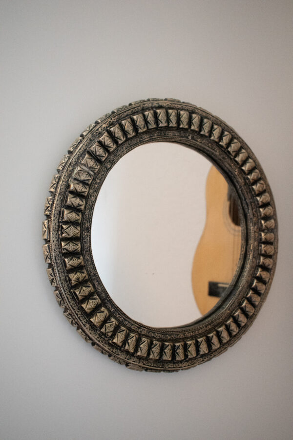 Miroir rond plaqué argent