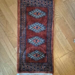 Petit tapis oriental à franges – rouge & bleu – Image 3