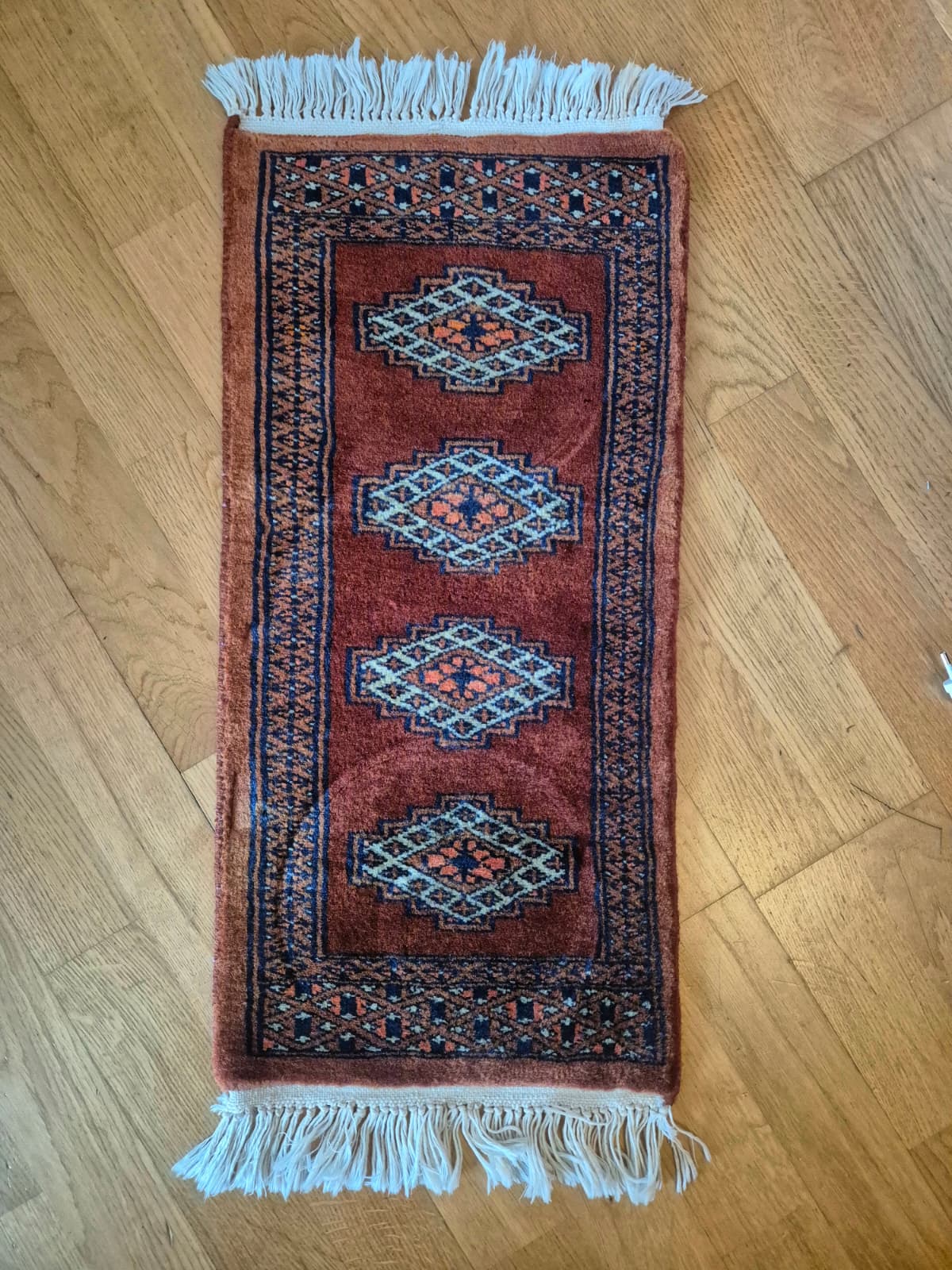 Petit tapis oriental à franges – rouge & bleu – Image 3