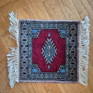 Petit tapis oriental à franges – rouge & bleu – Image 2