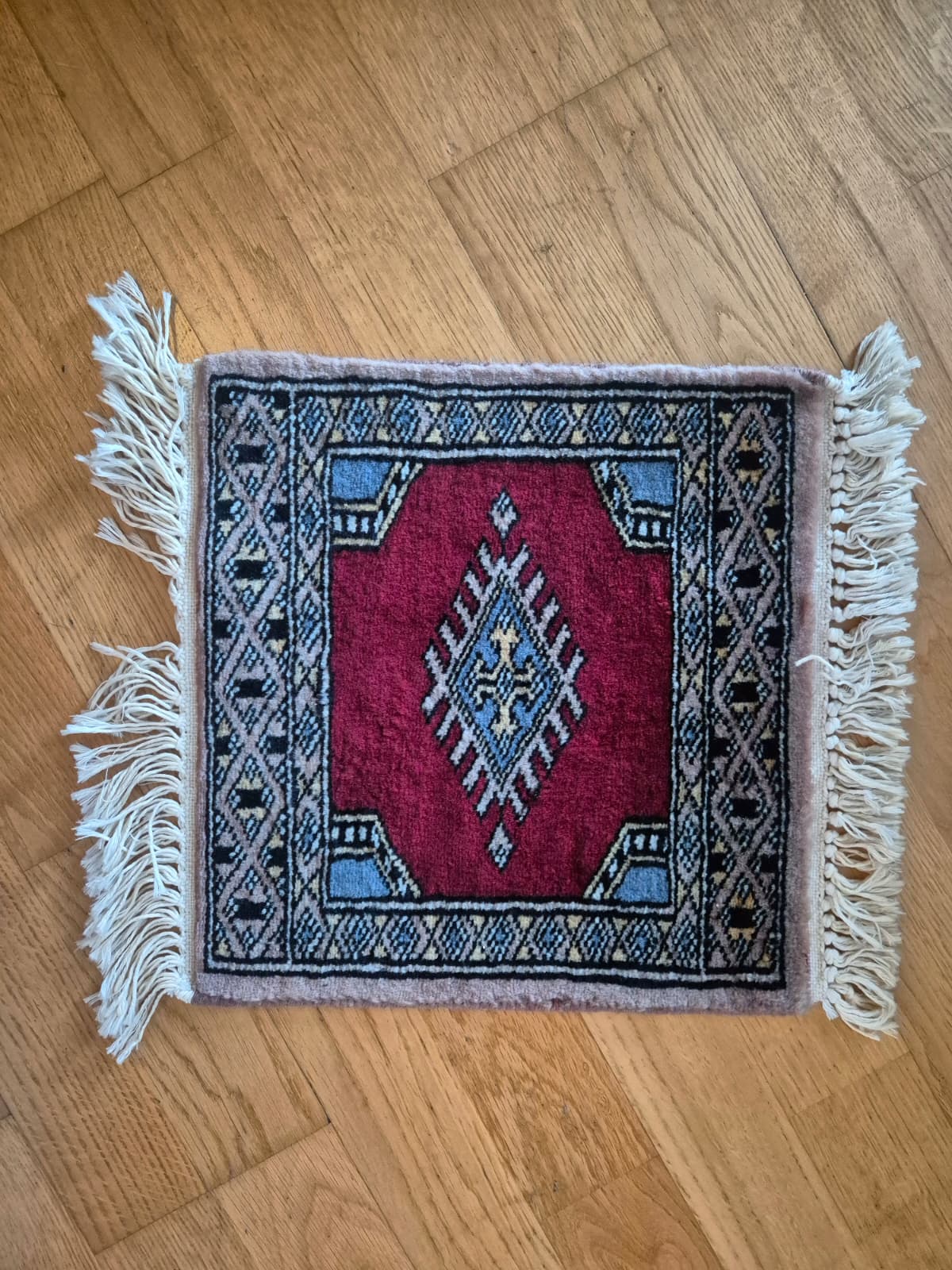 Petit tapis oriental à franges – rouge & bleu – Image 2
